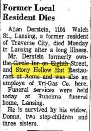 Stony Hollow Hut (The Hut) - Aug 1970 Former Owner Passes Away